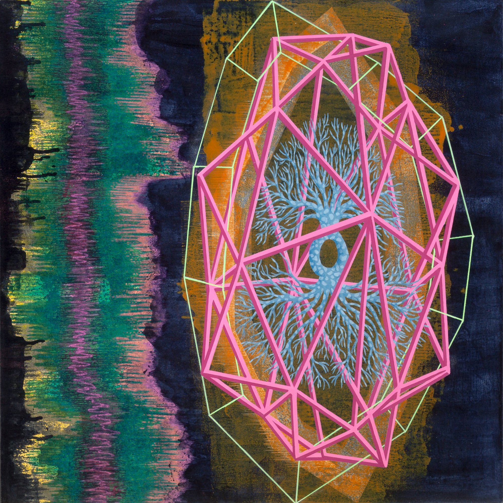 Accretion 6, 2022, acrylic and flashe on canvas, 32" x 32"
