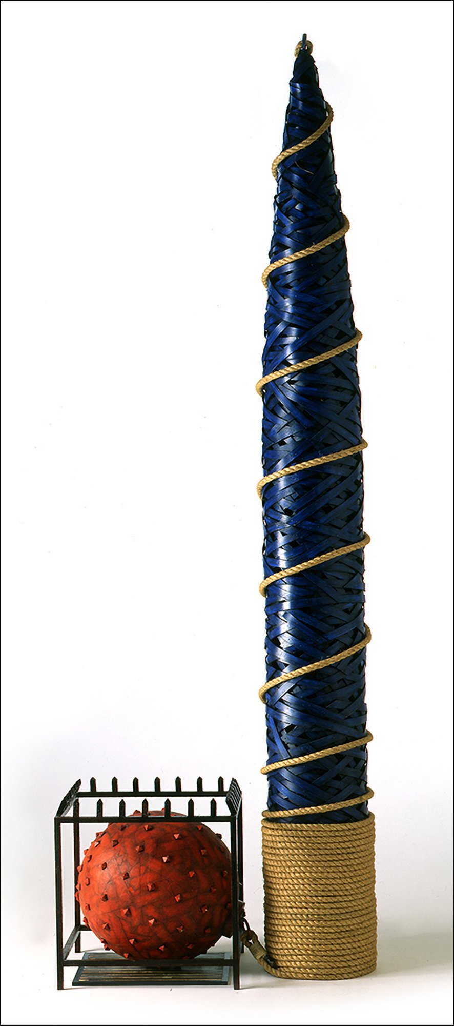 Blue Spire, 1996, acrylic and rope on wood and steel, 9'h x 36"w