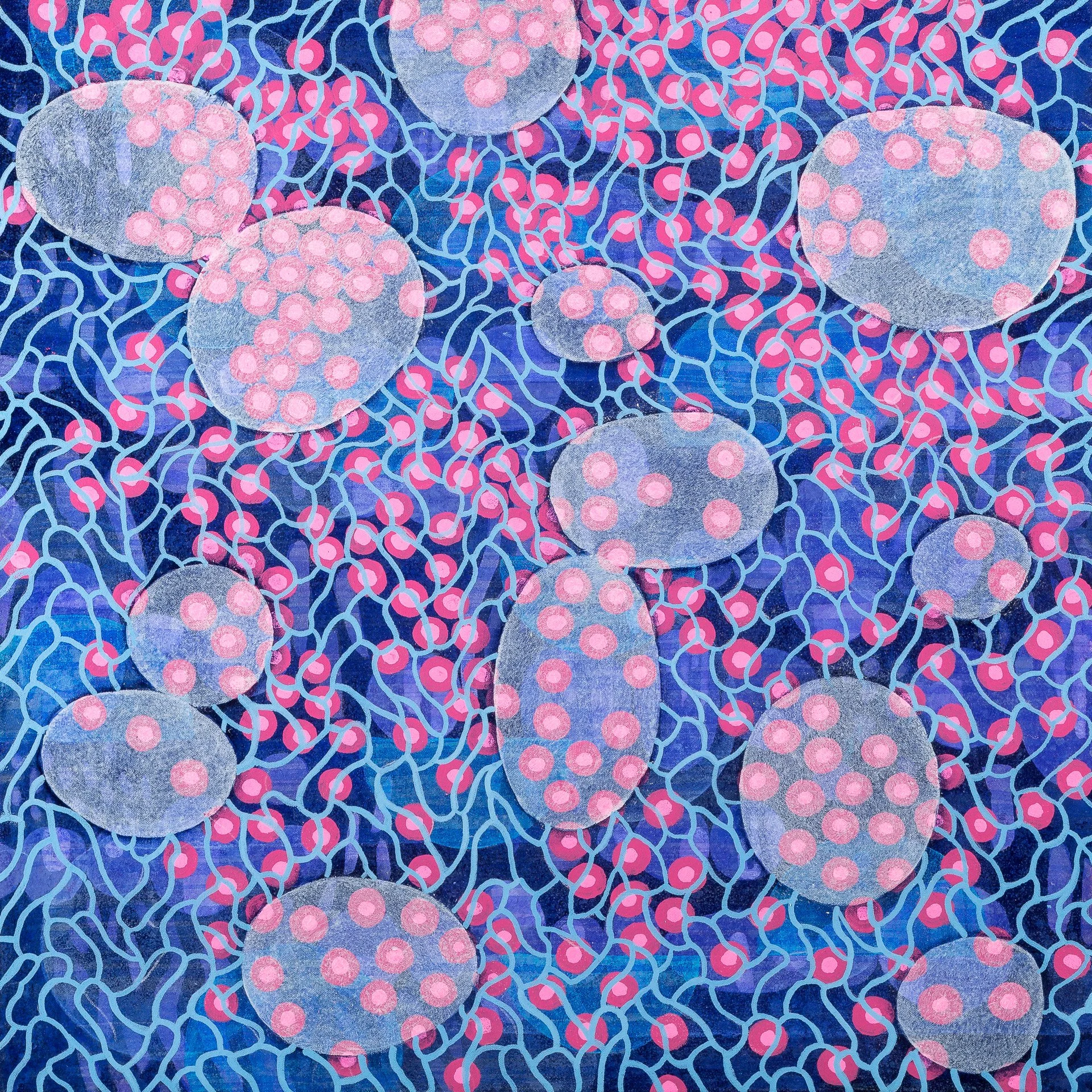 Oceano Plastique 3, 2019, acrylic and flashe on canvas, 16" x 16"
