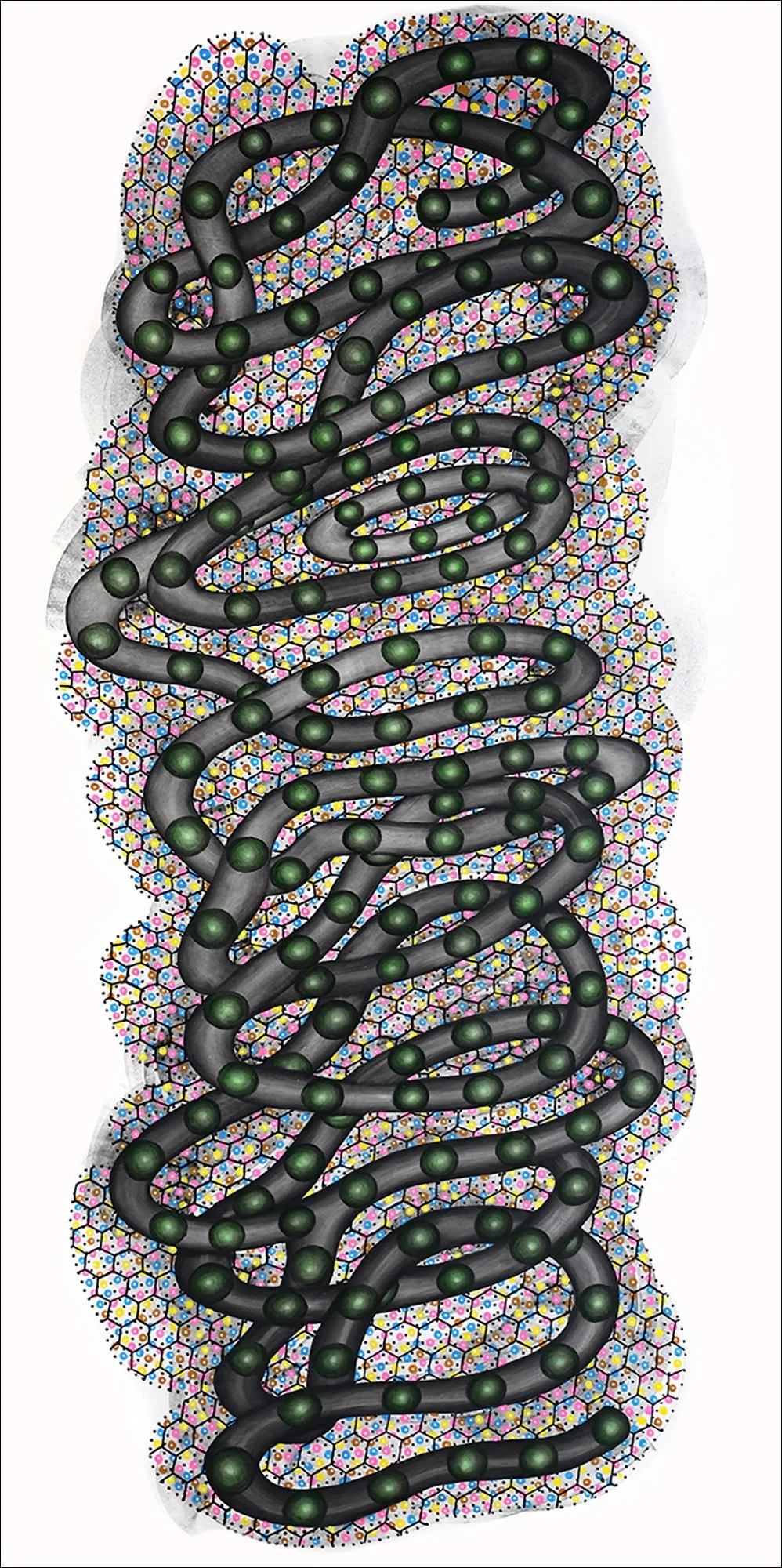 Gullet, 2024, charcoal and acrylic on paper, 58"h x 28_w