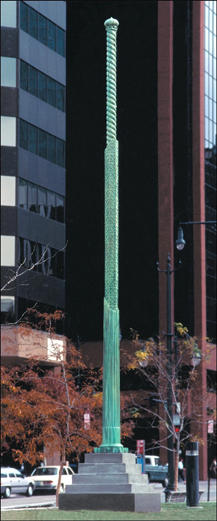 Jade Spire, 1990, bronze with patina, 26'h x 24"w