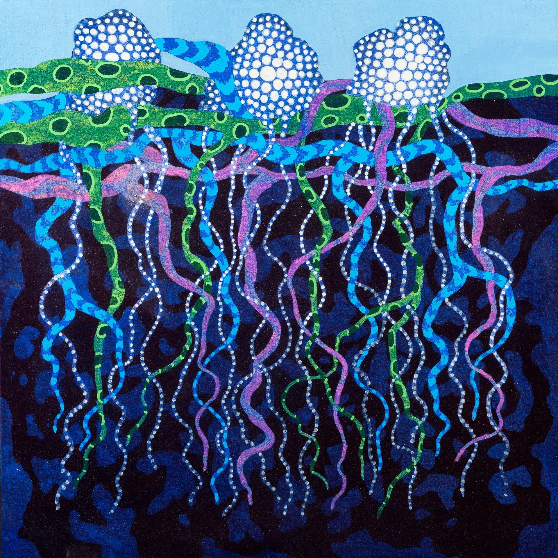 Oceano Plastique 14, 2021, acrylic and flashe on canvas, 16" x 16"