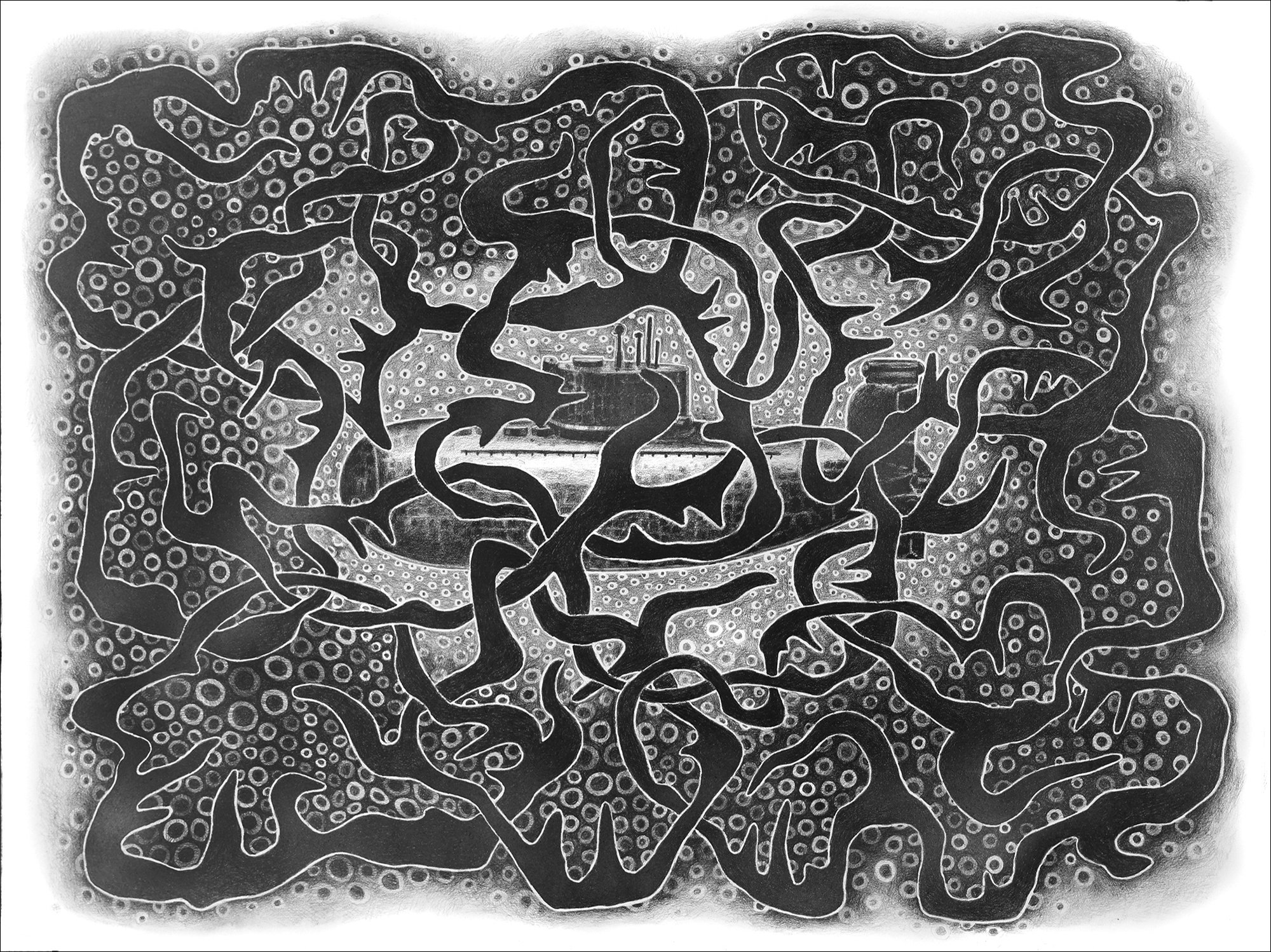 Leviathon, 2023, graphite on paper, 22"h x 30"w