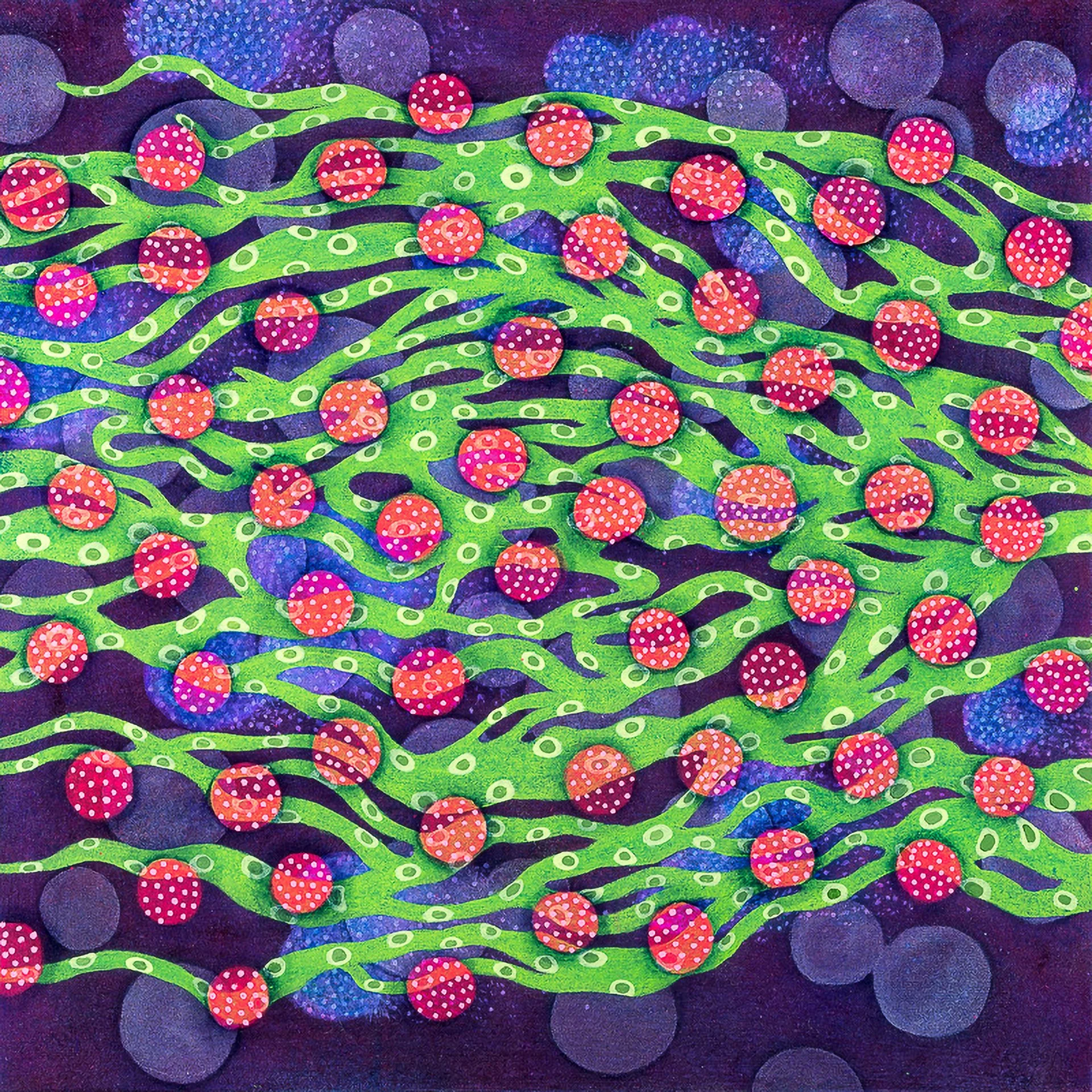 Oceano Plastique 18, 2019, acrylic and flashe on canvas, 16" x 16"