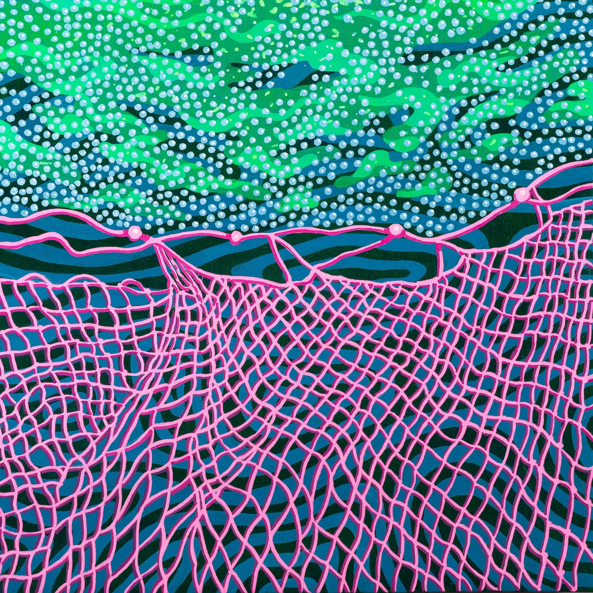 Oceano Plastique 8, 2019, acrylic and flashe on canvas, 16" x 16"