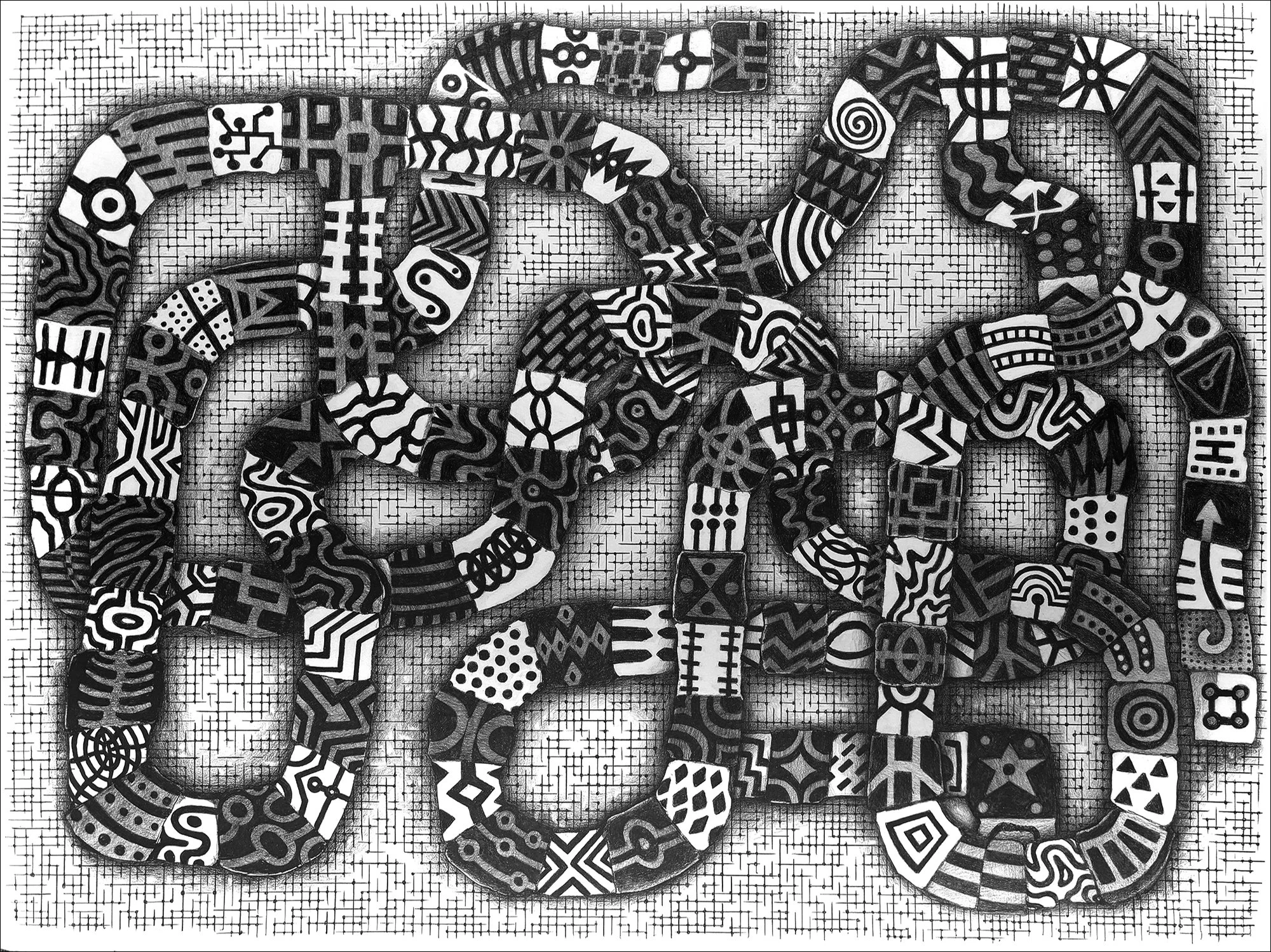 Game Over, 2025, graphite on paper, 22"h x 30"w
