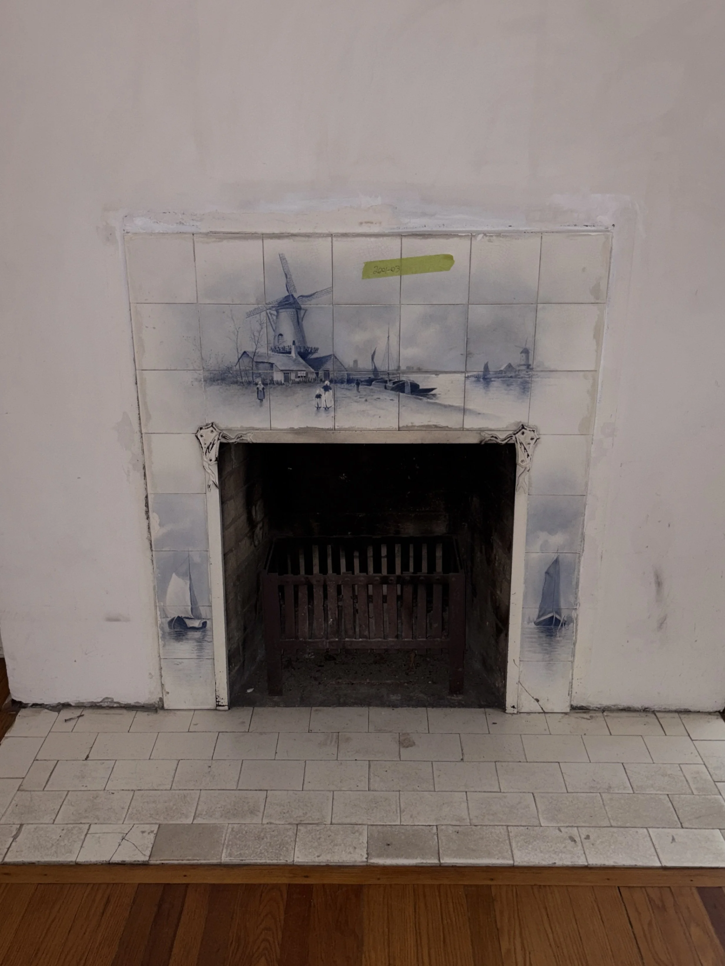 Blue and White Delft Tile Mantel Surround – Dutch Windmill Landscape