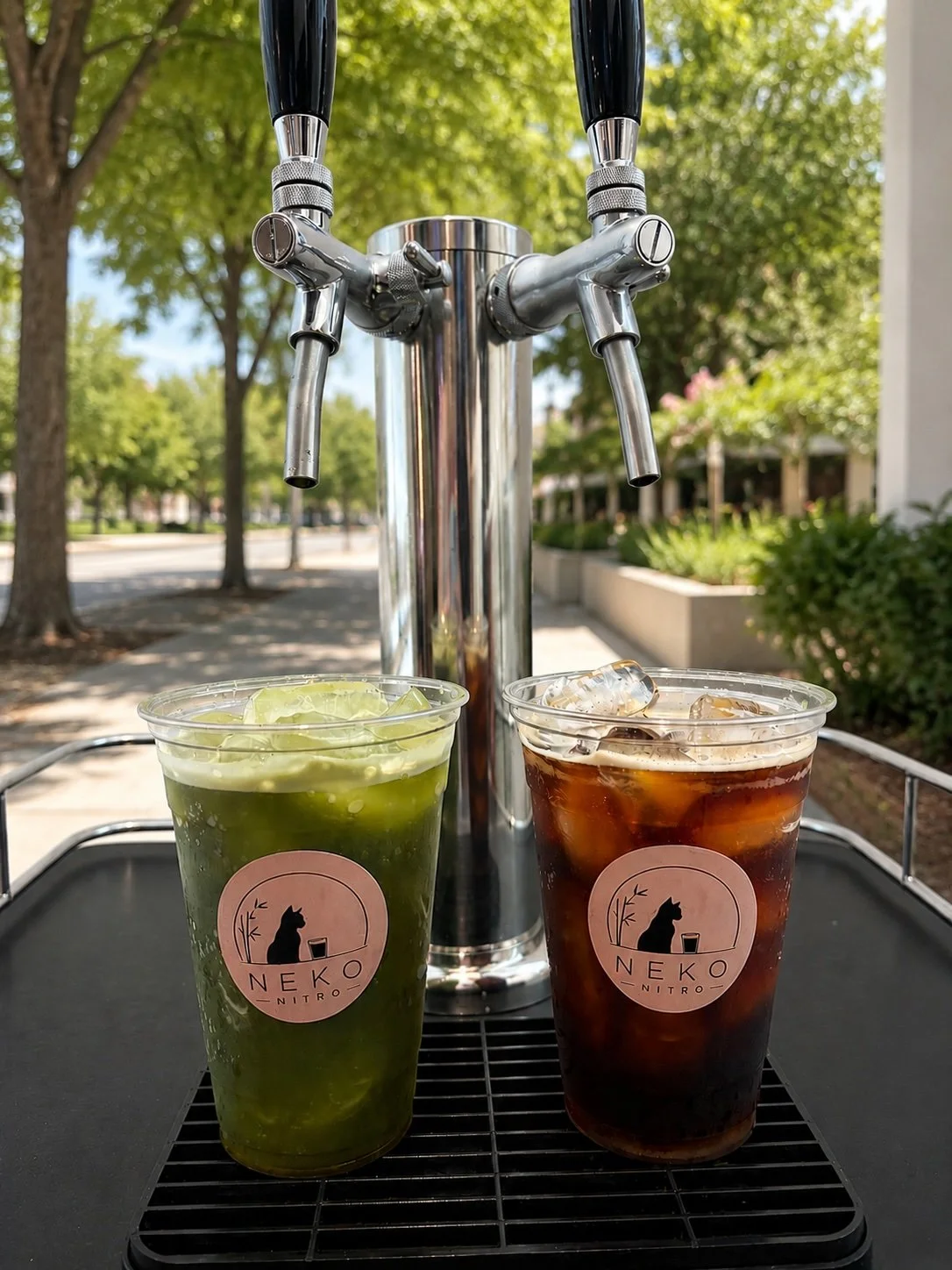 Nitro Matcha and Cold Brew Outside