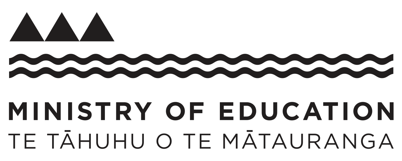 New Zealand Ministry of Education logo with symbolic mountains and water waves, text in English and Māori