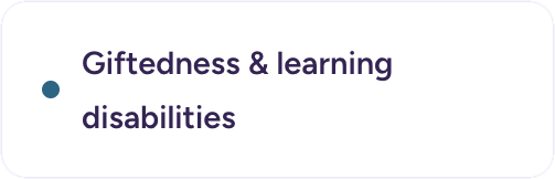 Text reads 'Giftedness & learning disabilities' with a small blue dot to the left.