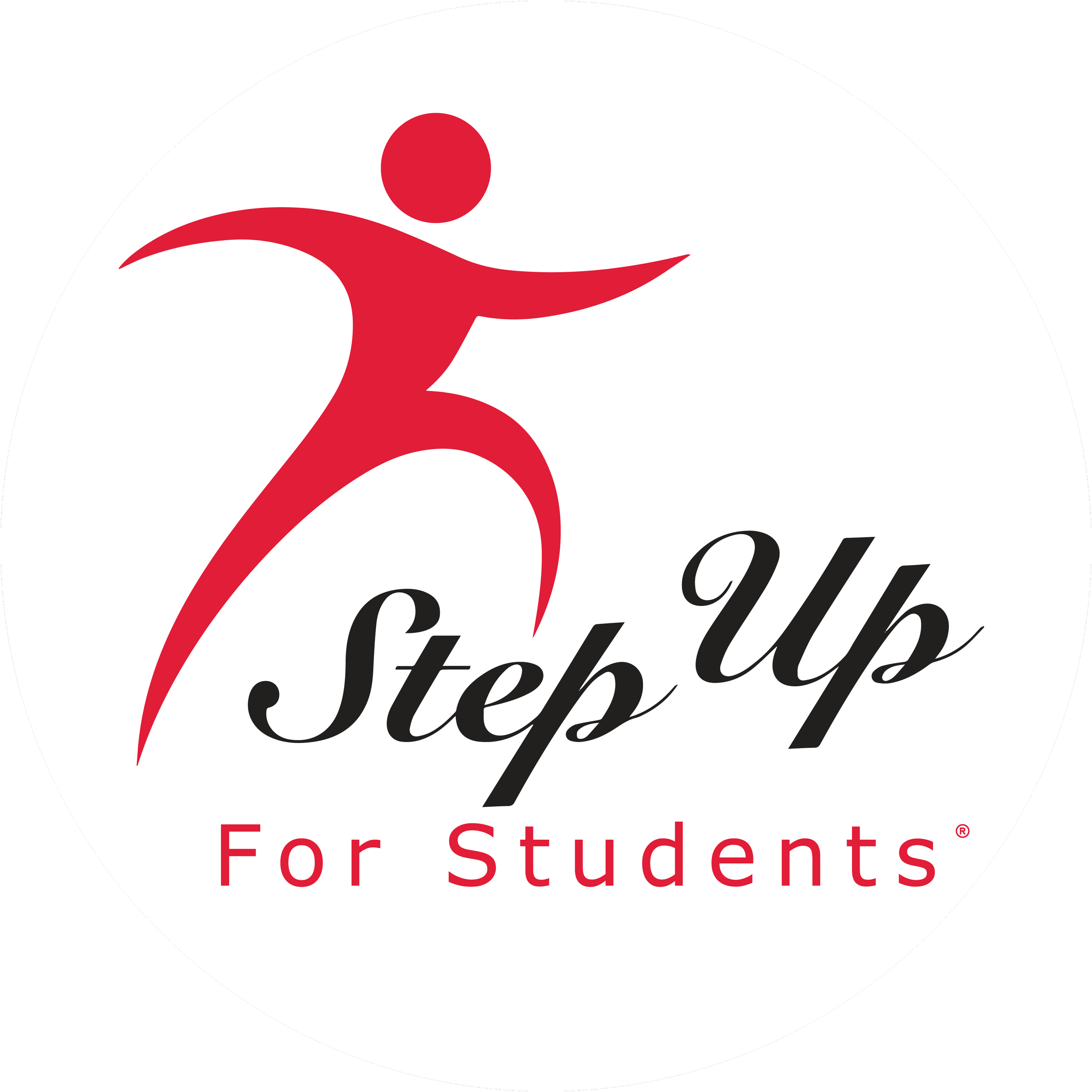 Logo for ETEACH for Students featuring a stylized red human figure with an outstretched arm, set against a circular background with black and white sections, and the text 'For Students' in red.