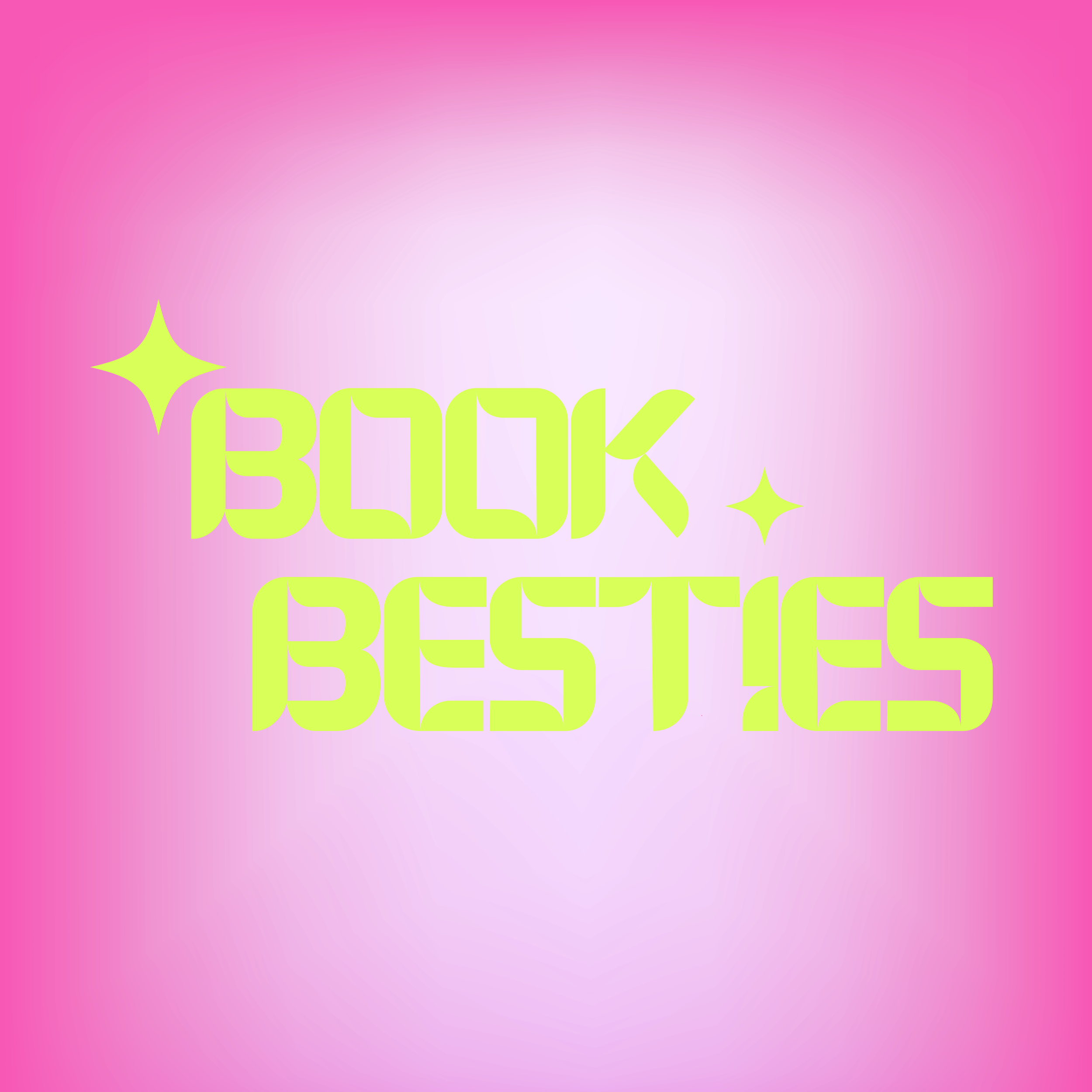 Pink gradient background with lime green text that says 'BLINK' and sparkling star graphics.