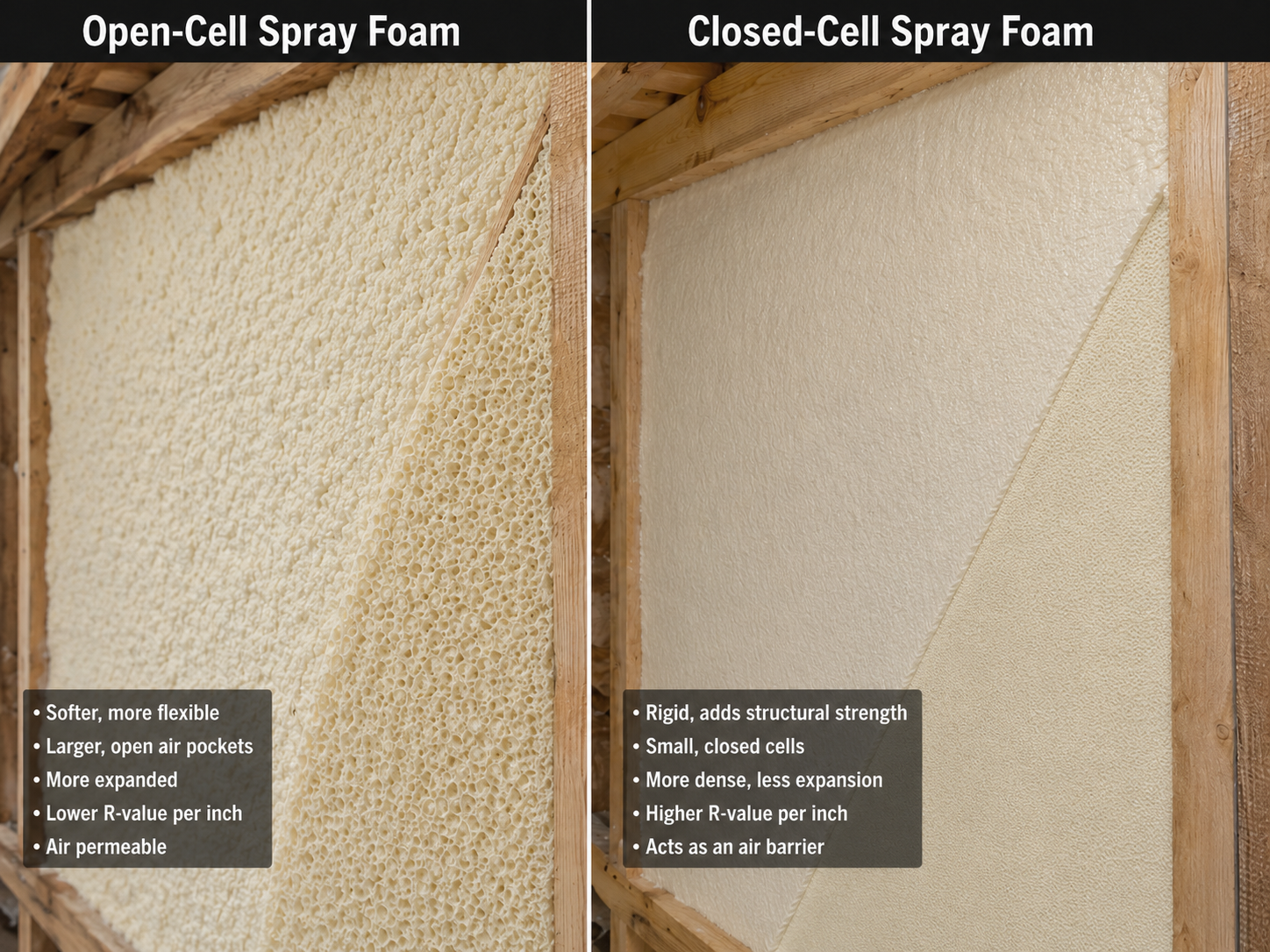 Comparison of open-cell foam versus closed-cell foam