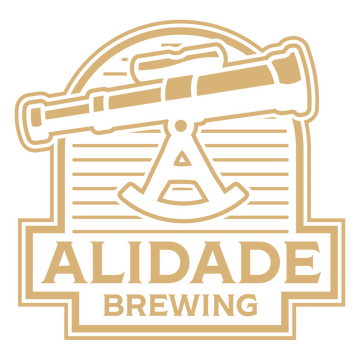 Logo of Alidade Brewing featuring a stylized axe and a balanced scale.