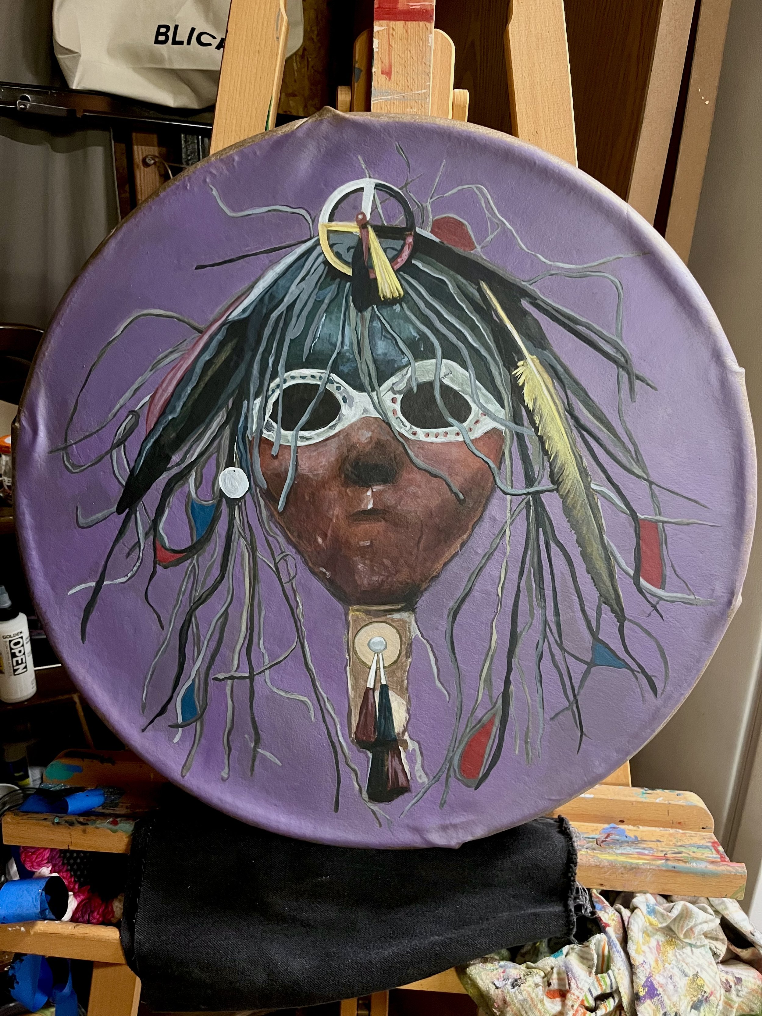 A commission for Buck - Mystic on a buffalo hide drum 