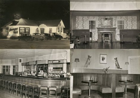 Vintage photo collage of George's Steak House history in Appleton, showing the original exterior and piano.