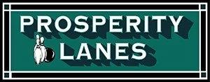 Street sign reading 'Prosperity Lanes' with bowling pins and ball graphic