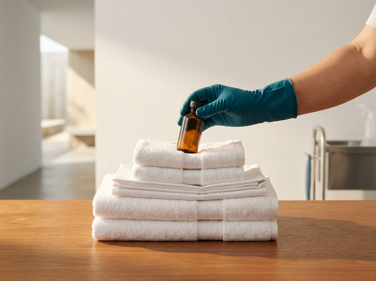 Cheltenham cleaning company preparing towels for bathroom