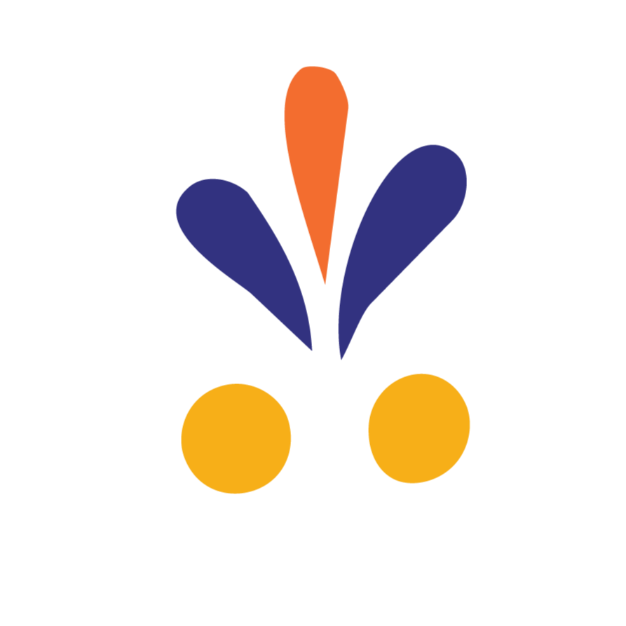 Stylized graphic of a rocket with orange flame and yellow circular base elements.