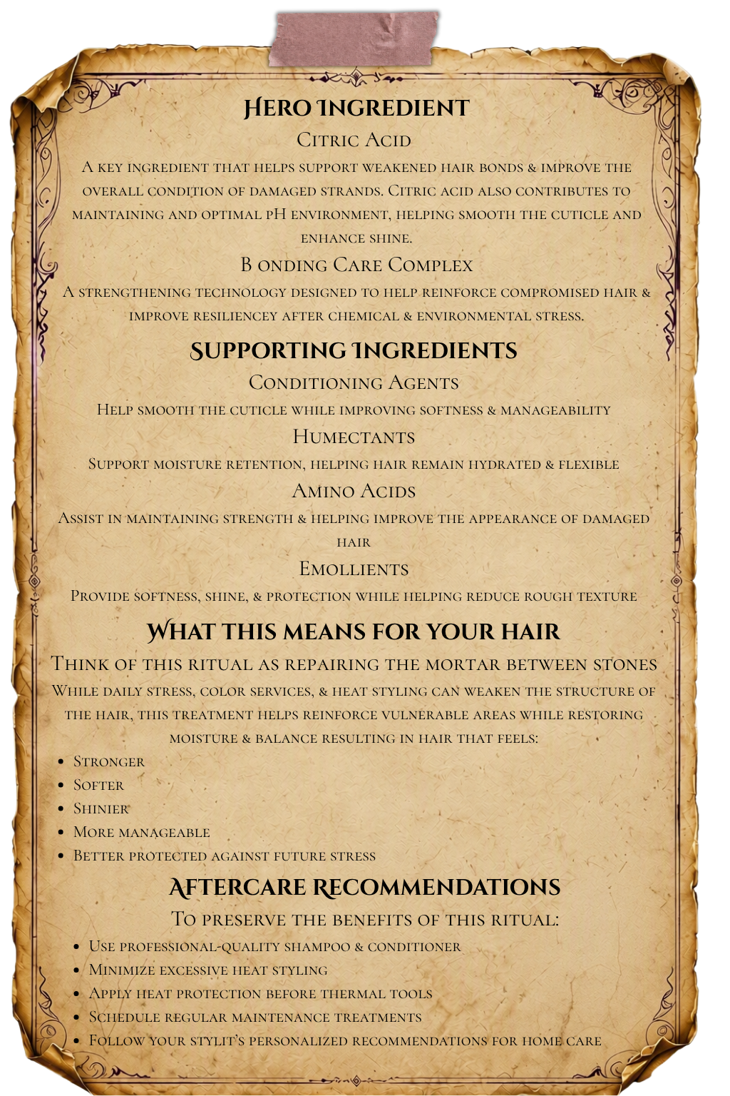 Redken Acidic Bonding Concentrate alchemy notes explaining citric acid, bond reinforcement, hydration support, treatment benefits, aftercare recommendations, and stronger, shinier hair results.