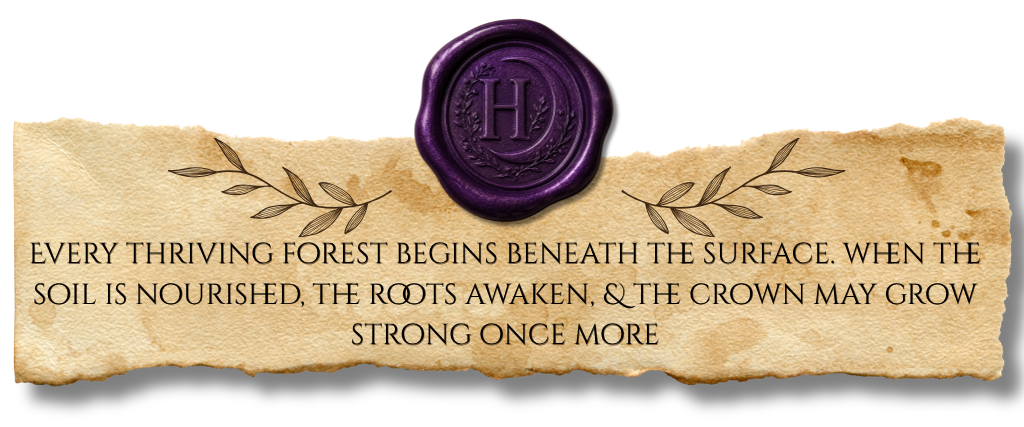 Decorative HairCraft wax seal page for the HeadLab treatment collection, featuring a message about nurturing the scalp, strengthening roots, and supporting healthy hair growth.