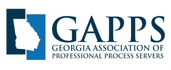 Logo of the Georgia Association of Professional Process Servers (GAPPS) featuring the outline of the state of Georgia in white within a blue square, with the organization name in blue text.