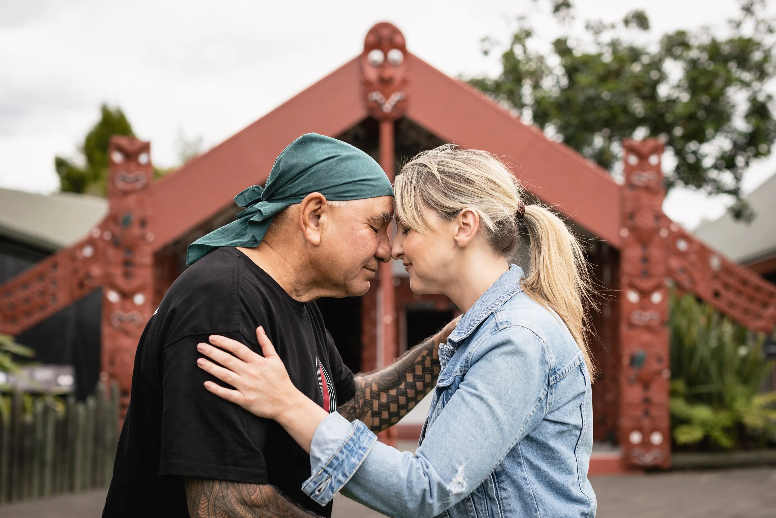 Traditional Māori hongi greeting in Rotorua.