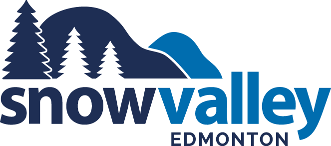 Logo for Snow Valley Edmonton featuring stylized mountains and pine trees.