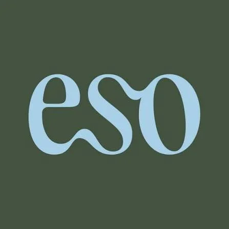 The image features the word 'ESO' in light blue font on a dark green background.