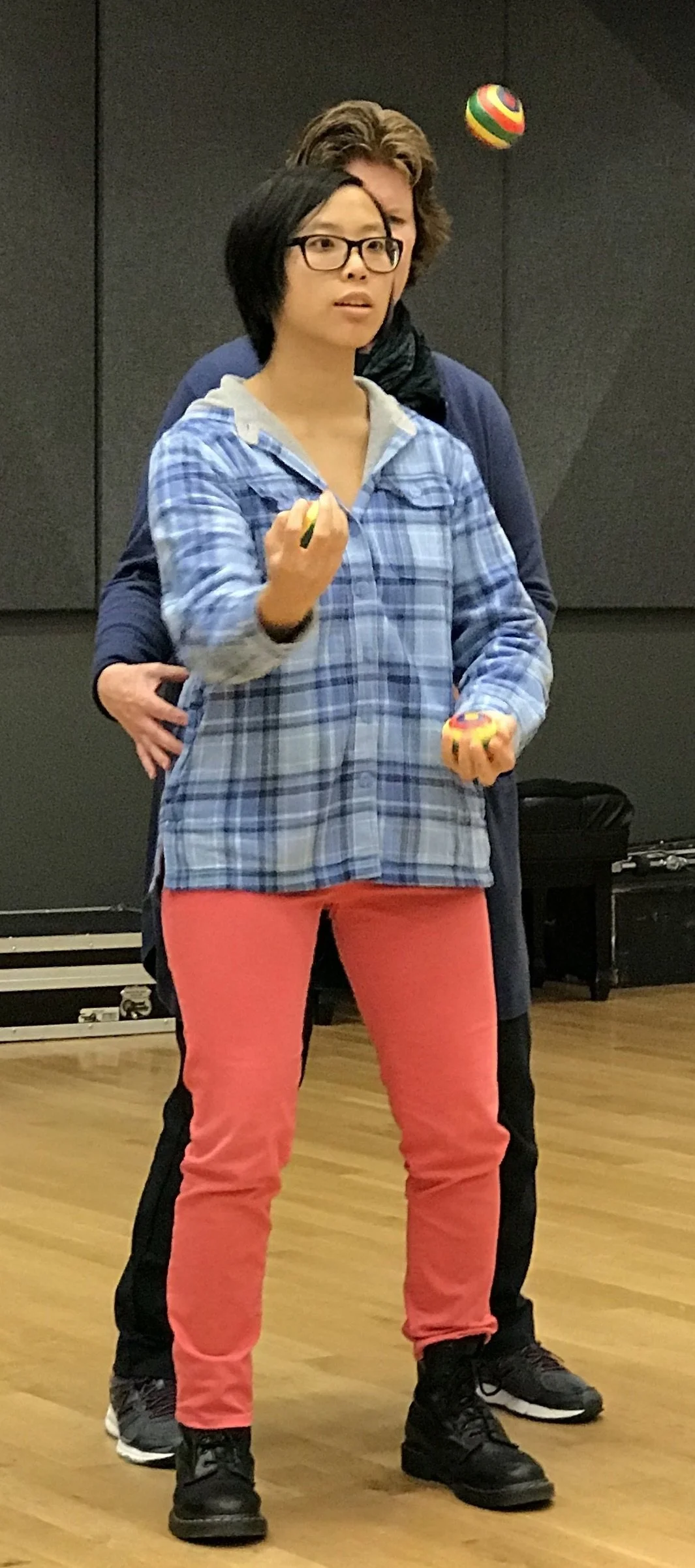 Beth Daily assists performer, juggler, in Alexander Technique.