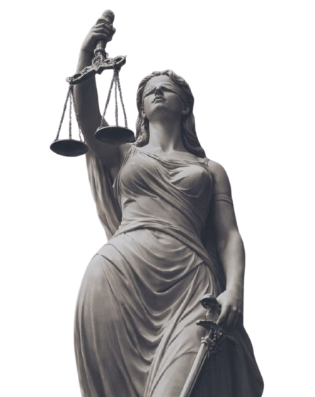 Statue of Lady Justice holding a scale in her right hand and a sword in her left hand.