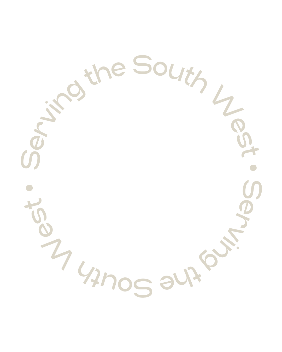 Circular text saying 'Serving the South West' on a black background.