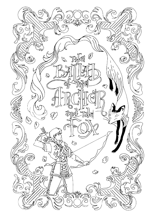 Illustration of a knight with a bow and arrow, surrounded by a decorative ornate border, with the text "The Bleed Archer and the Fox" in the center.
