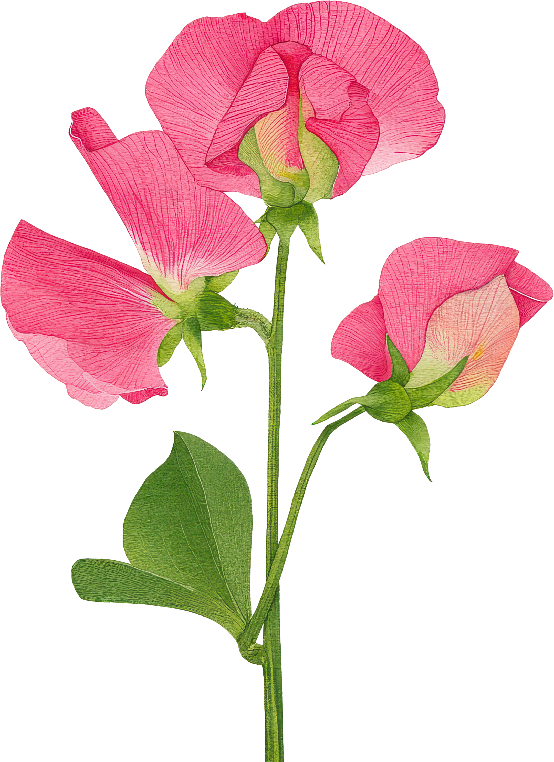 A close-up image of pink and green sweet pea flowers. The image appears digitally corrupted with multicolored glitches, especially along the right side and bottom.