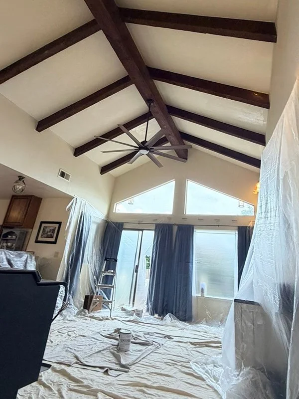 Living room undergoing painting renovation with local house painter in Redding, CA Steven Francis Painting