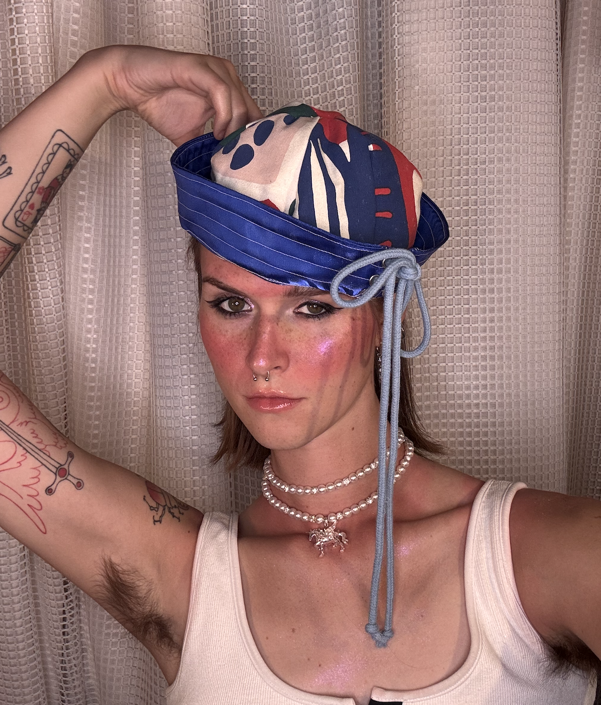 Blue Floral Sailor Hat