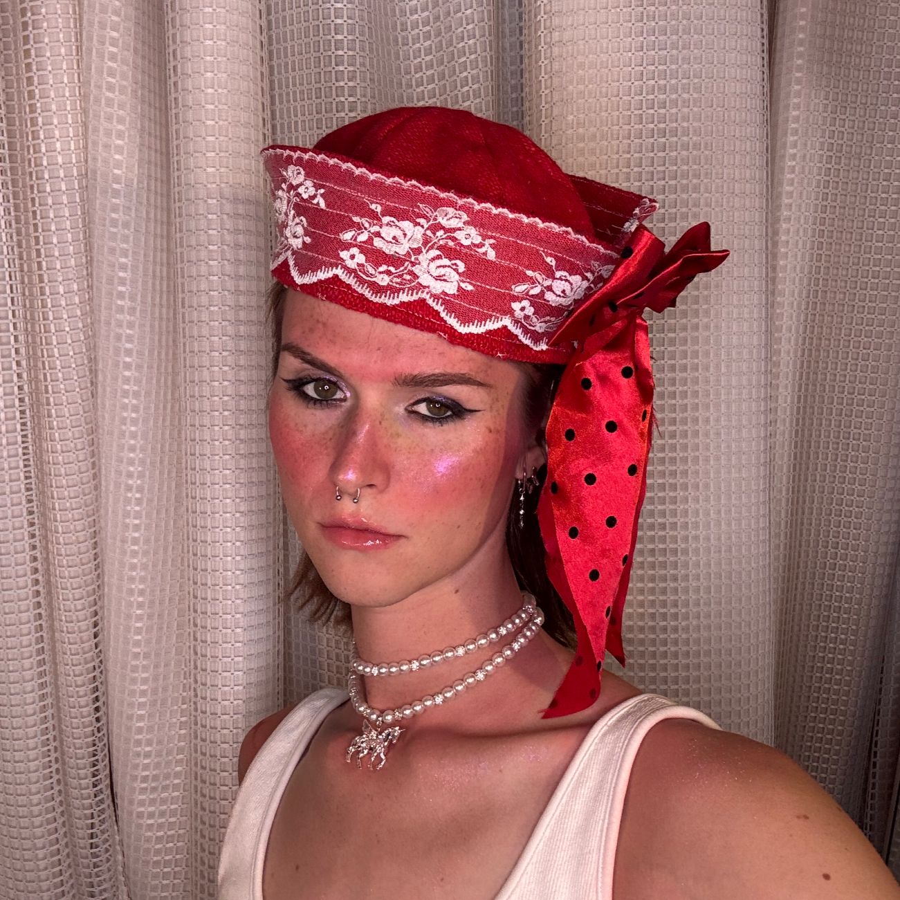 Red Wool Sailor Hat with Polka Dot Bow