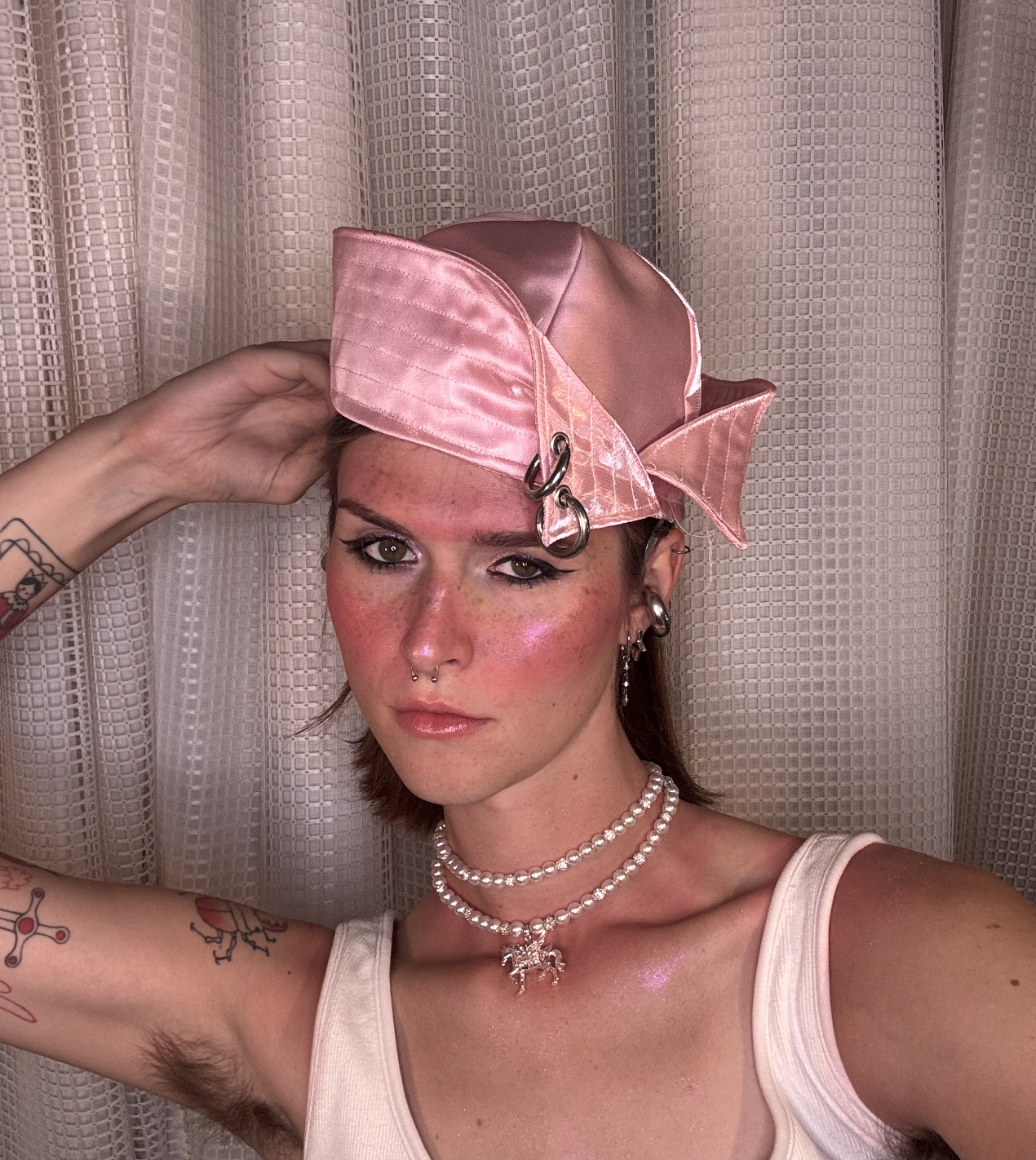 Pink Pierced Satin Sailor Hat