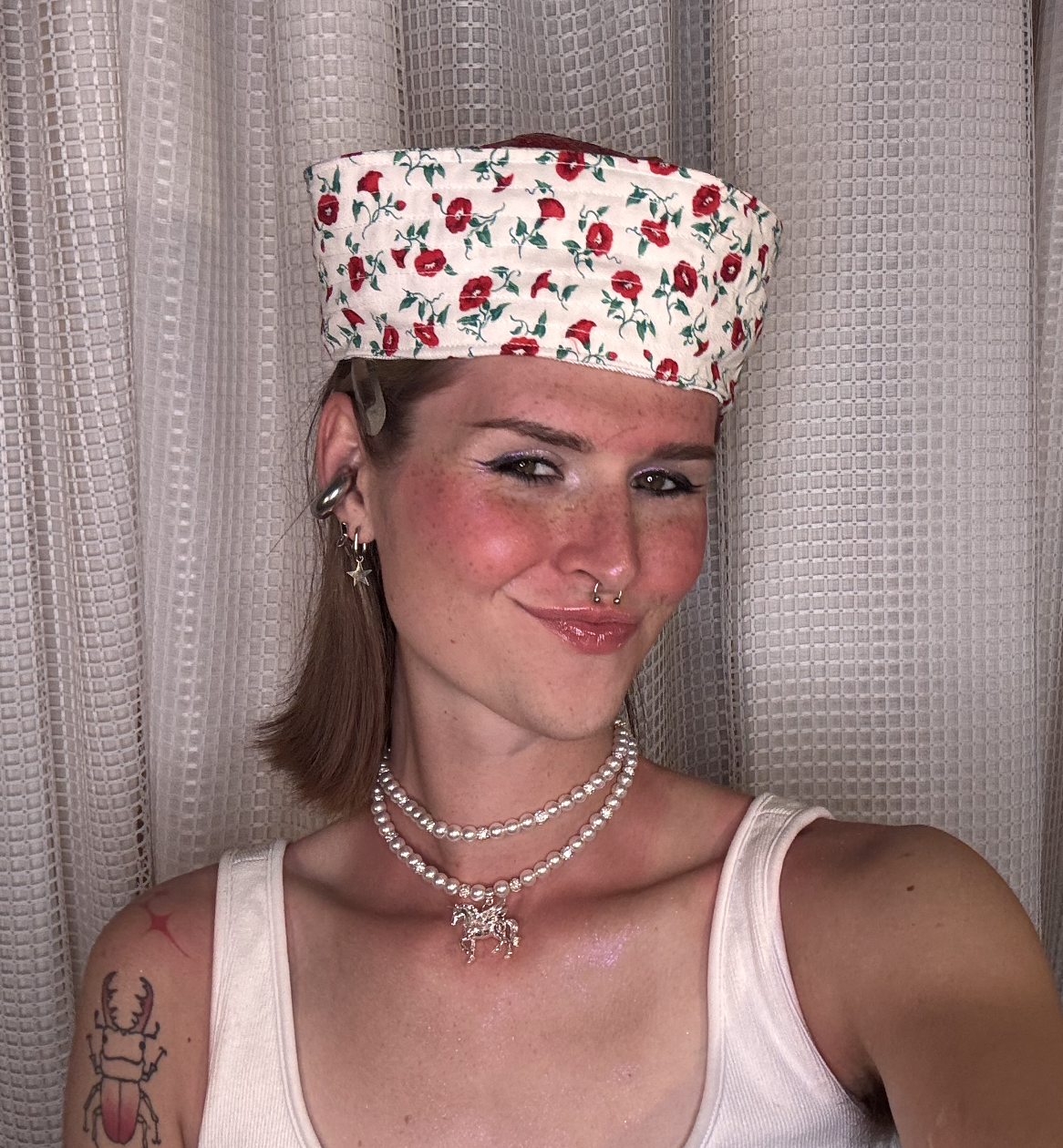 White Floral Sailor Hat with Sequin Star