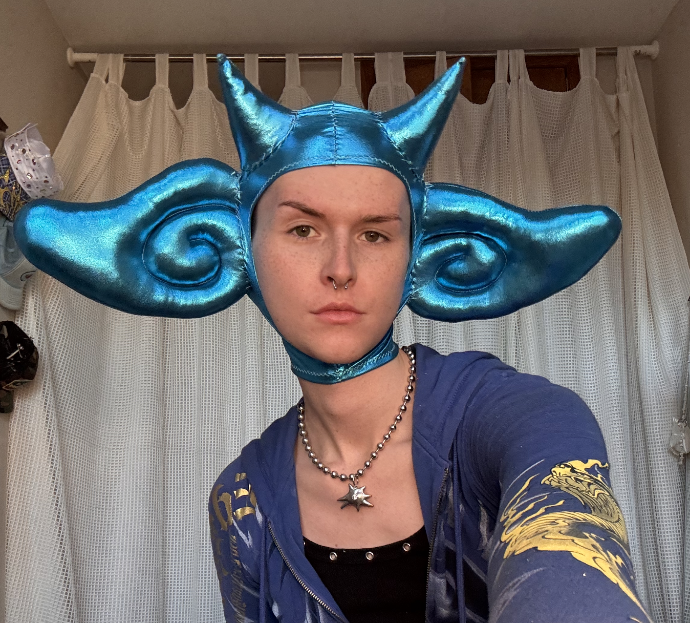 Blue Metallic Goblin Ears Headpiece