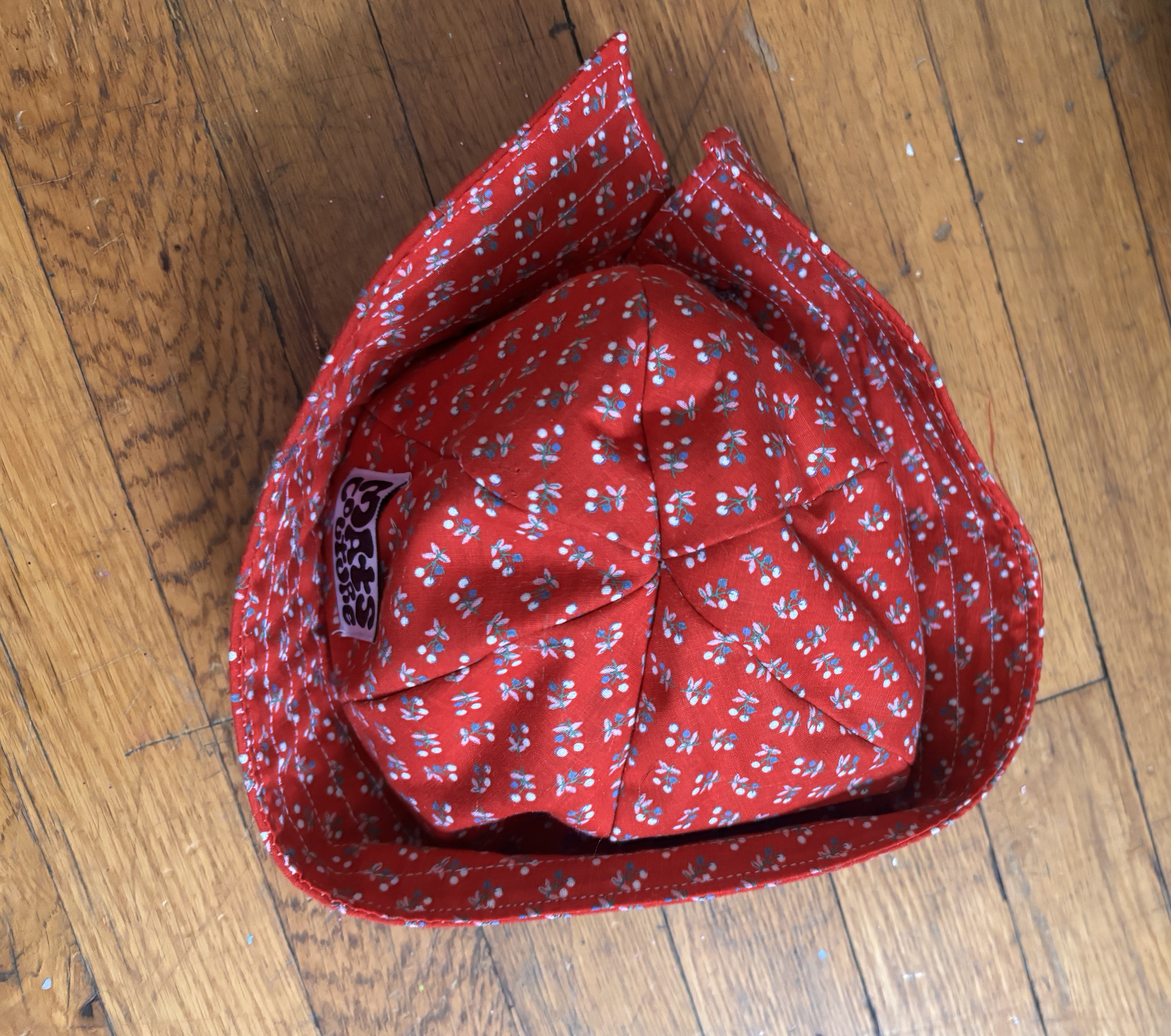 Red Floral Vintage Cotton Sailor Hat