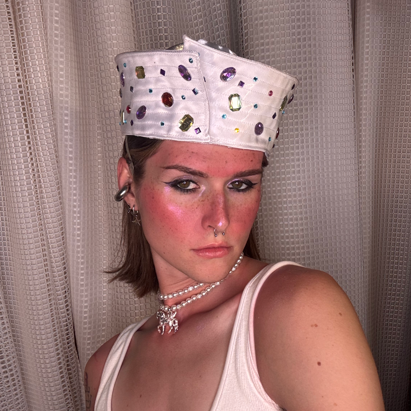 White Satin Bedazzled Sailor Hat