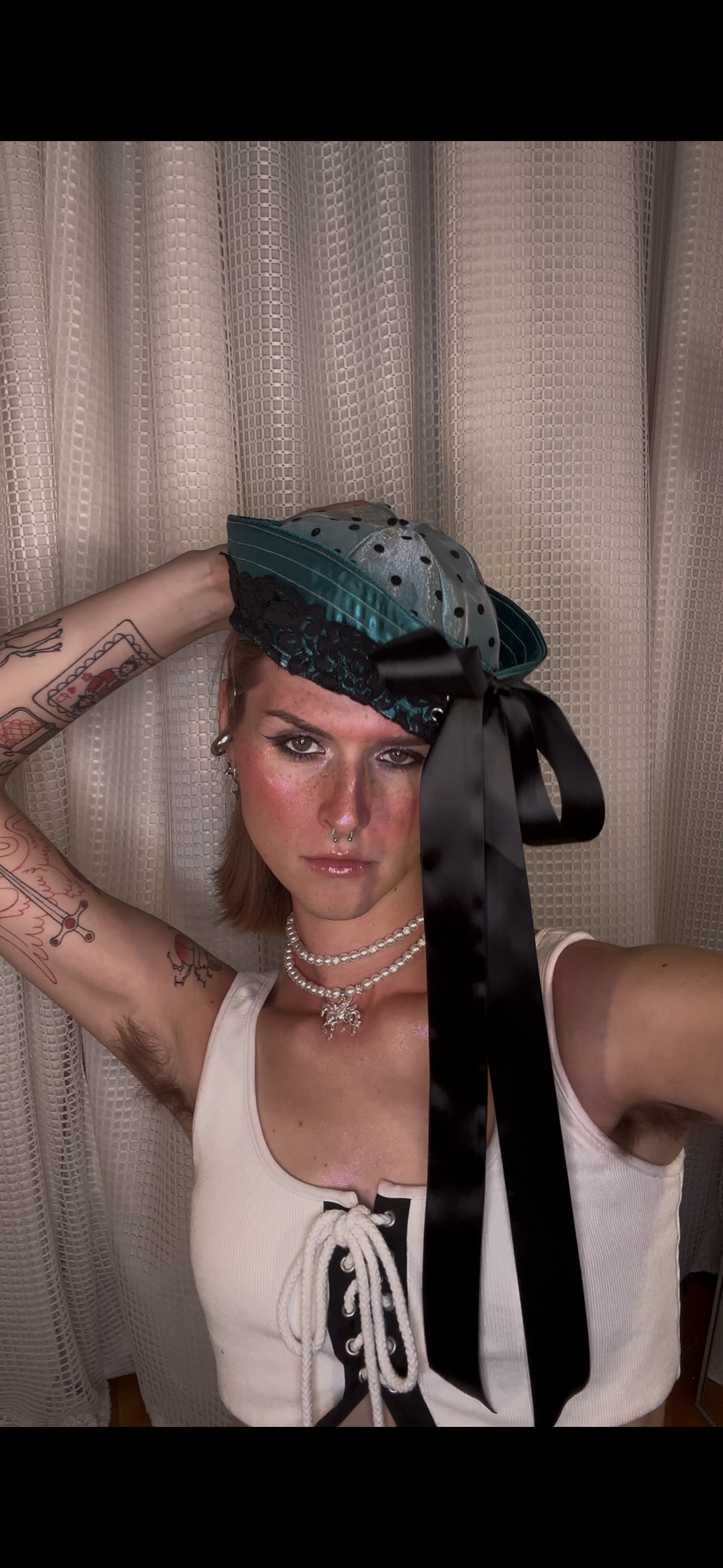 Teal Polka Dot Sailor Hat with Bow
