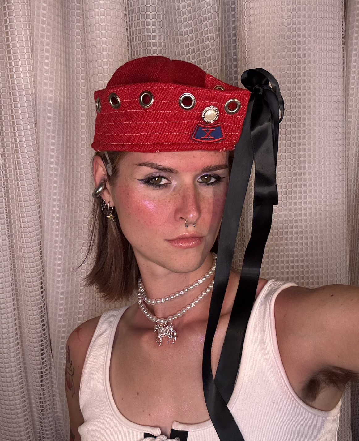 Smiley Red Wool Sailor Hat with Bow
