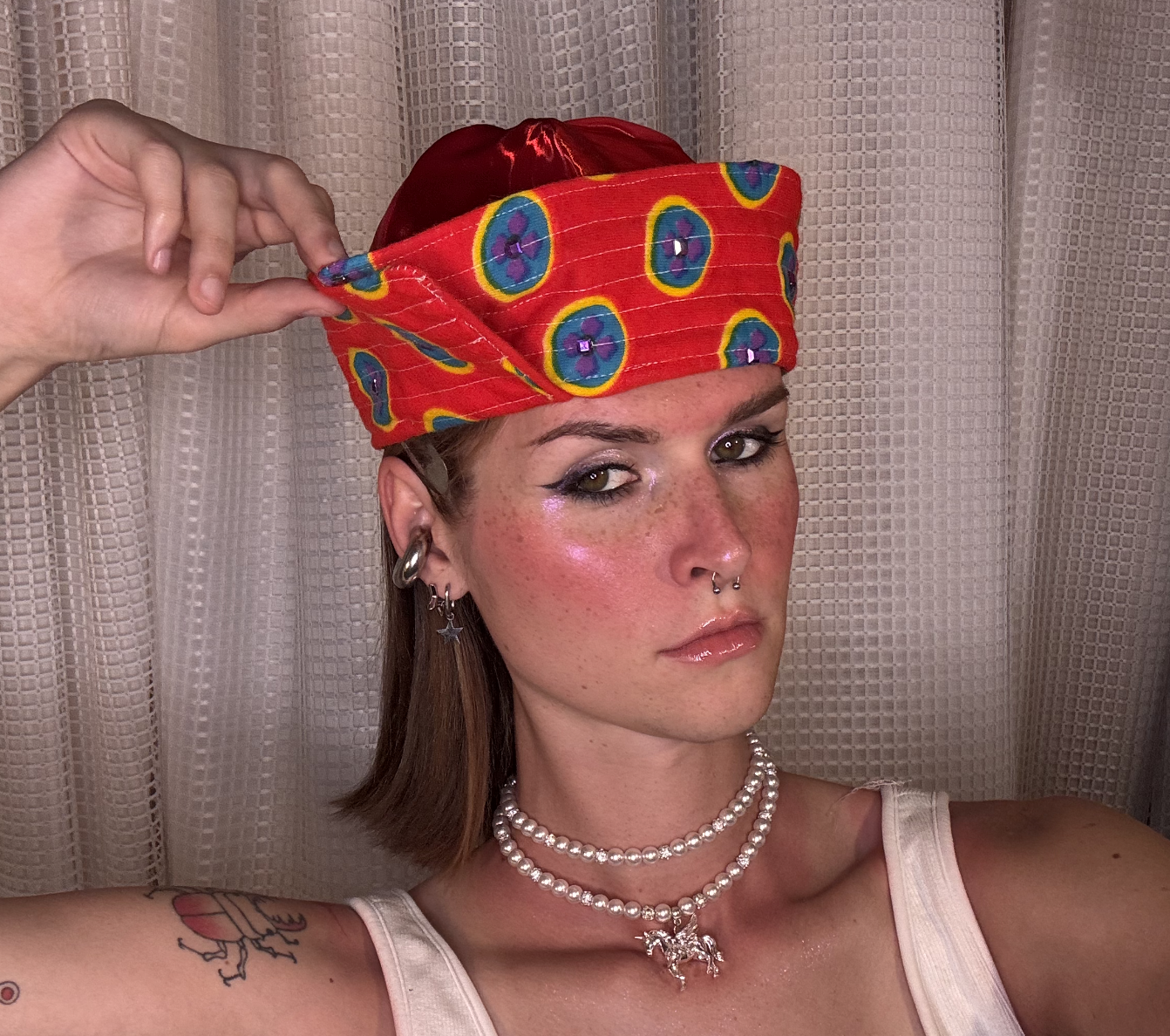 Red Patterned Sailor Hat