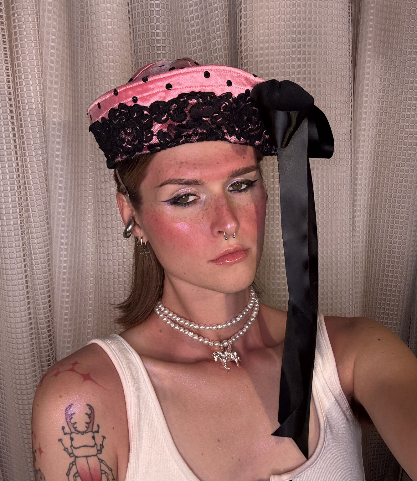 Pink Polka Dot Sailor Hat with Bow