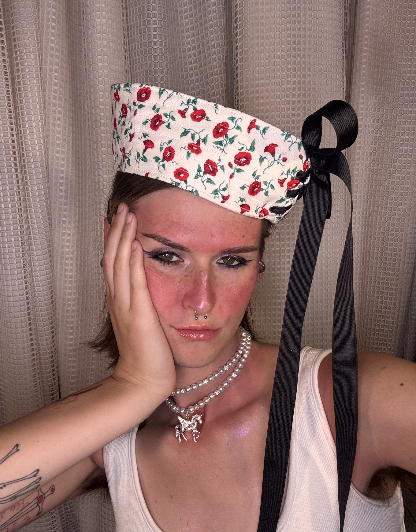 White Floral Vintage Cotton Sailor Hat