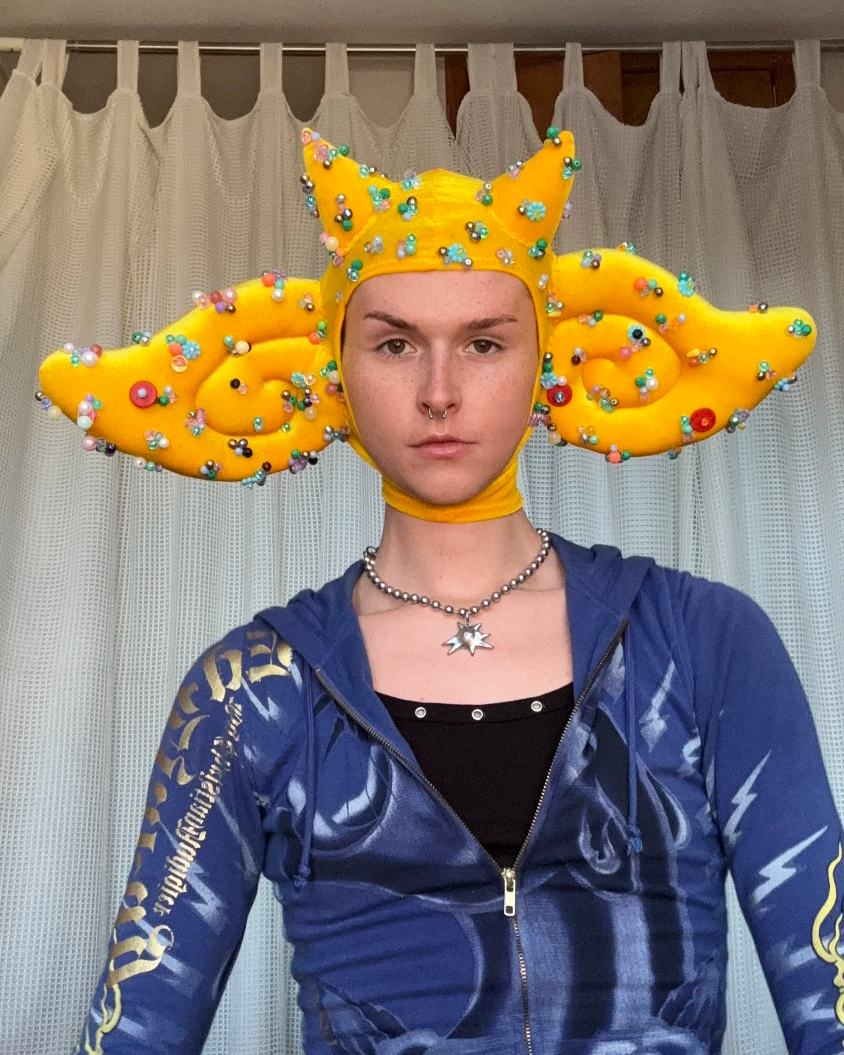 Yellow Goblin Ears Hand Beaded Headpiece