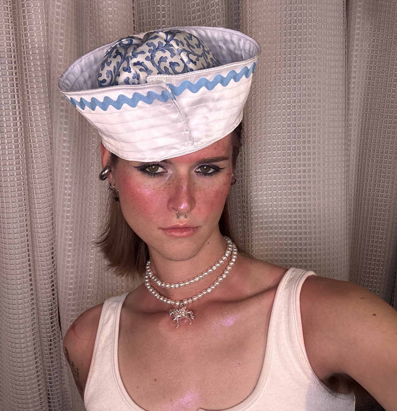 White and Blue Sailor Hat