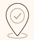 Map pin icon with a checkmark inside.